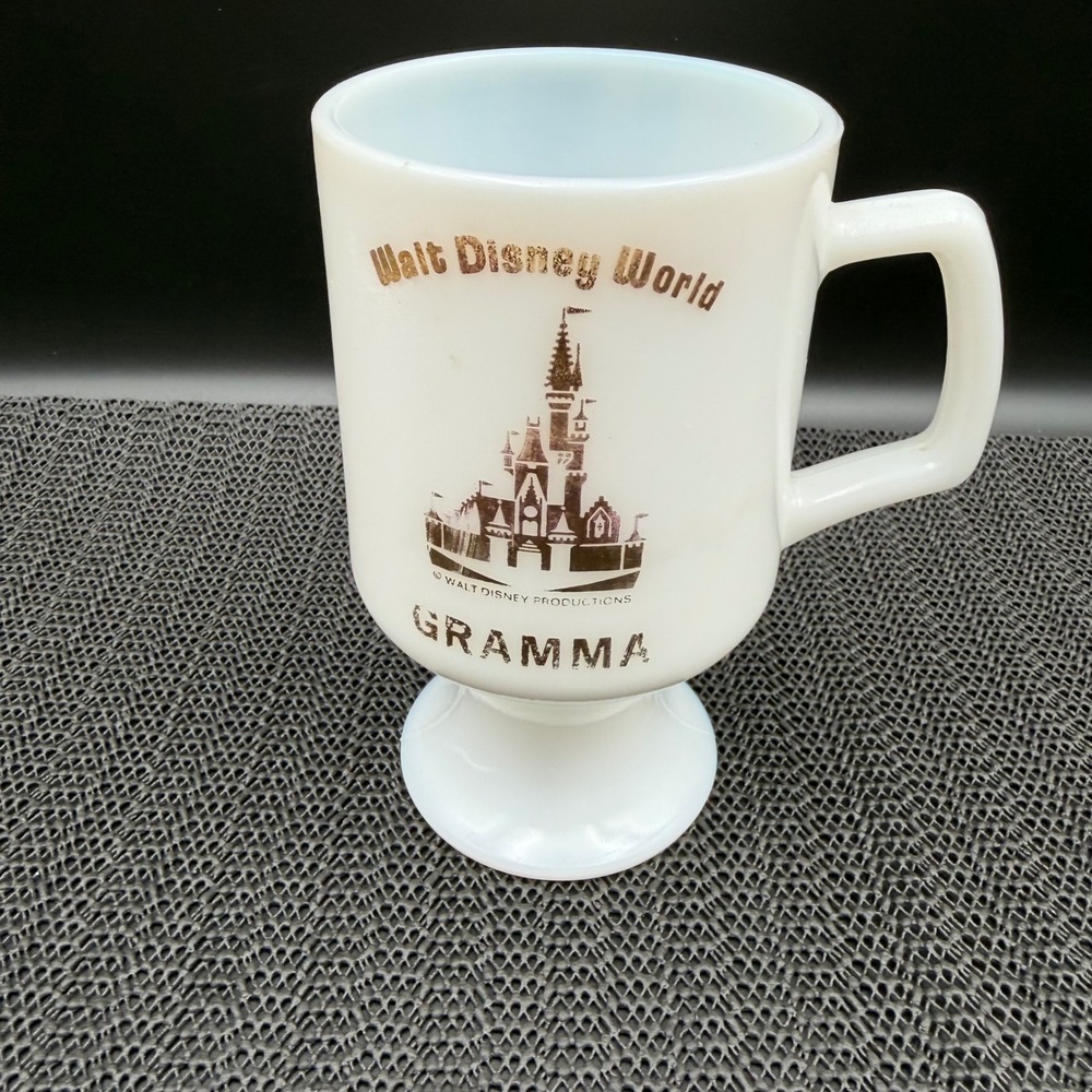 Vintage Walt Disney World Gramma Milk Glass Pedestal Mug Cinderella Castle Brown